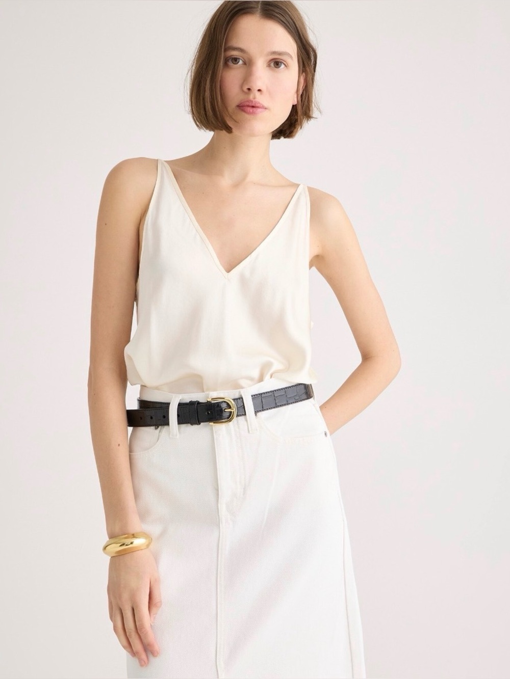 J.Crew Carrie V-Neck 100% Silk Camisole Ivory Cream XL